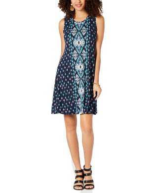 Style & Co Women's Printed Swing Dress Navy Size XX Large