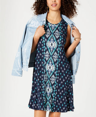 Style & Co Women's Printed Swing Dress Navy Size XX Large