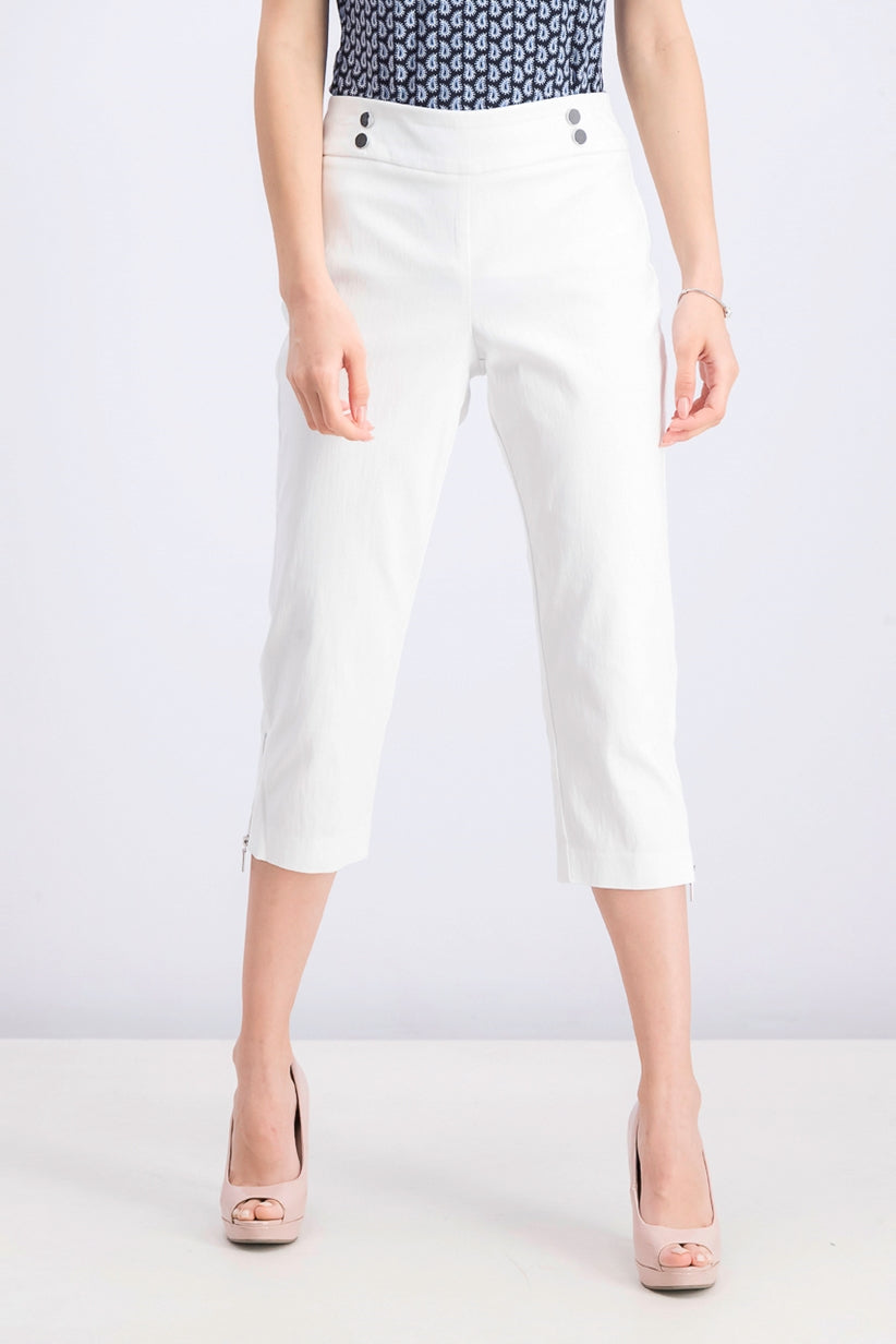 JM Collection  Women's Petite Cropped Zipper-Trim Pants  White Size Petite Extra Large