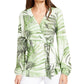 Alfani Women's Petite Printed Bell-Sleeve Top Green Size Small