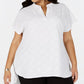 Alfani Women's Split Neck Textured Top White Size 1X