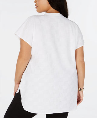 Alfani Women's Split Neck Textured Top White Size 1X