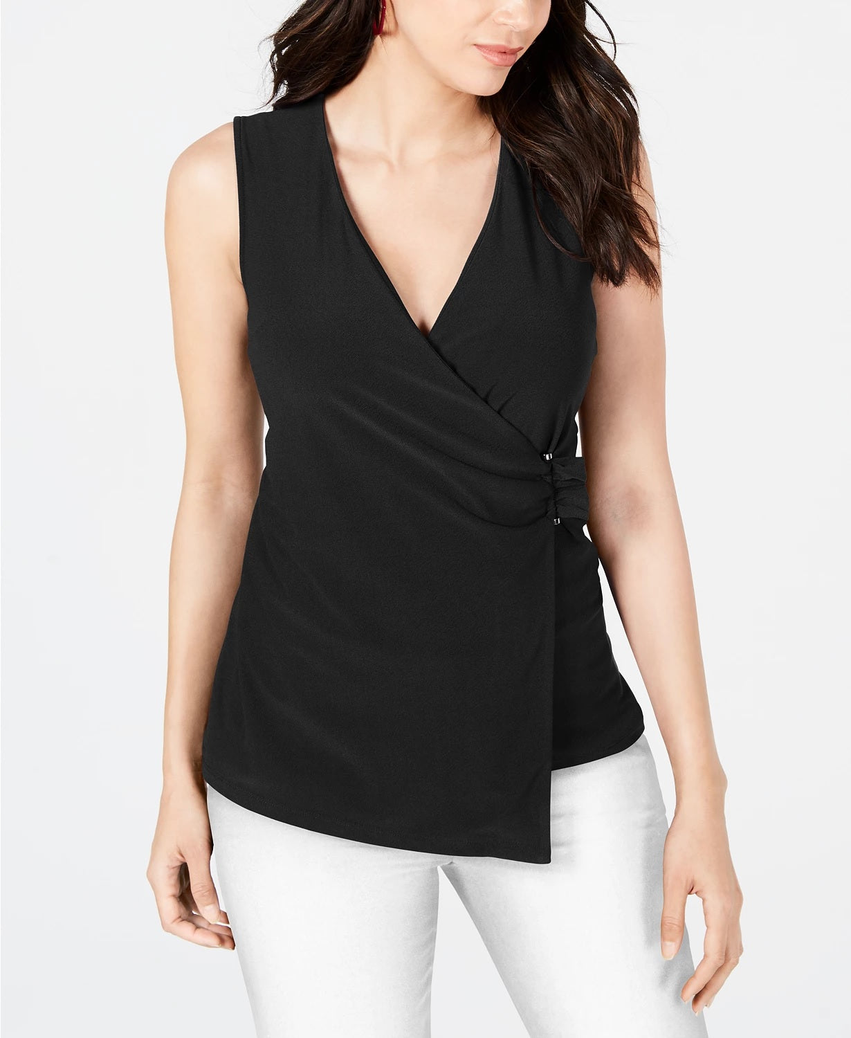 Alfani Women's Asymmetrical Wrap Top Black Size Small