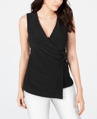 Alfani Women's Asymmetrical Wrap Top Black Size Small
