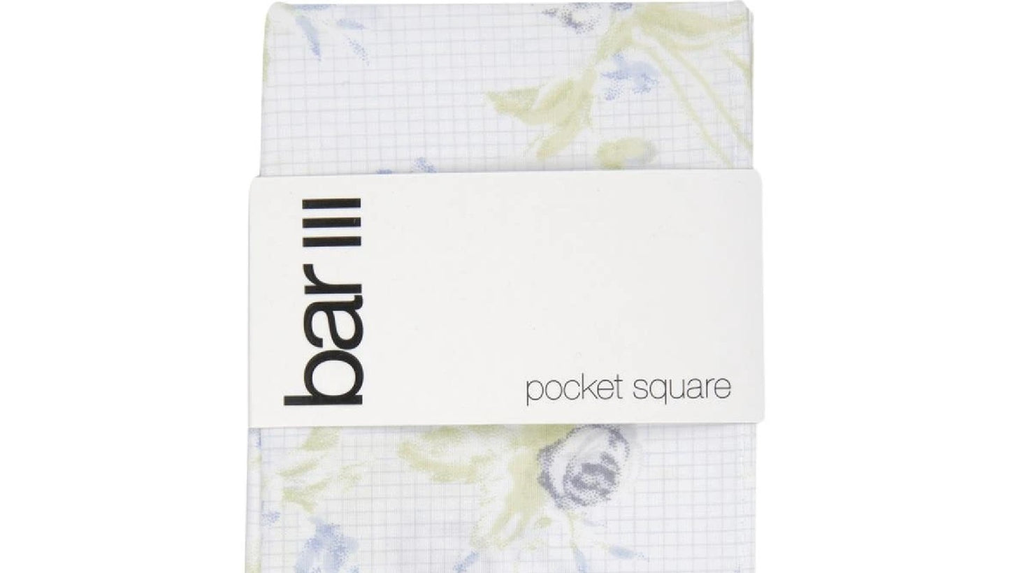 Bar III Men's Rose Grid Print Pocket Square White Size Regular