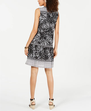 Style & Co Women's Petite Printed Peasant Dress Black Size Petite