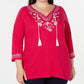 Charter Club Women's Plus Size Cotton Embroidered Peasant Top Dark Pink Size 2X