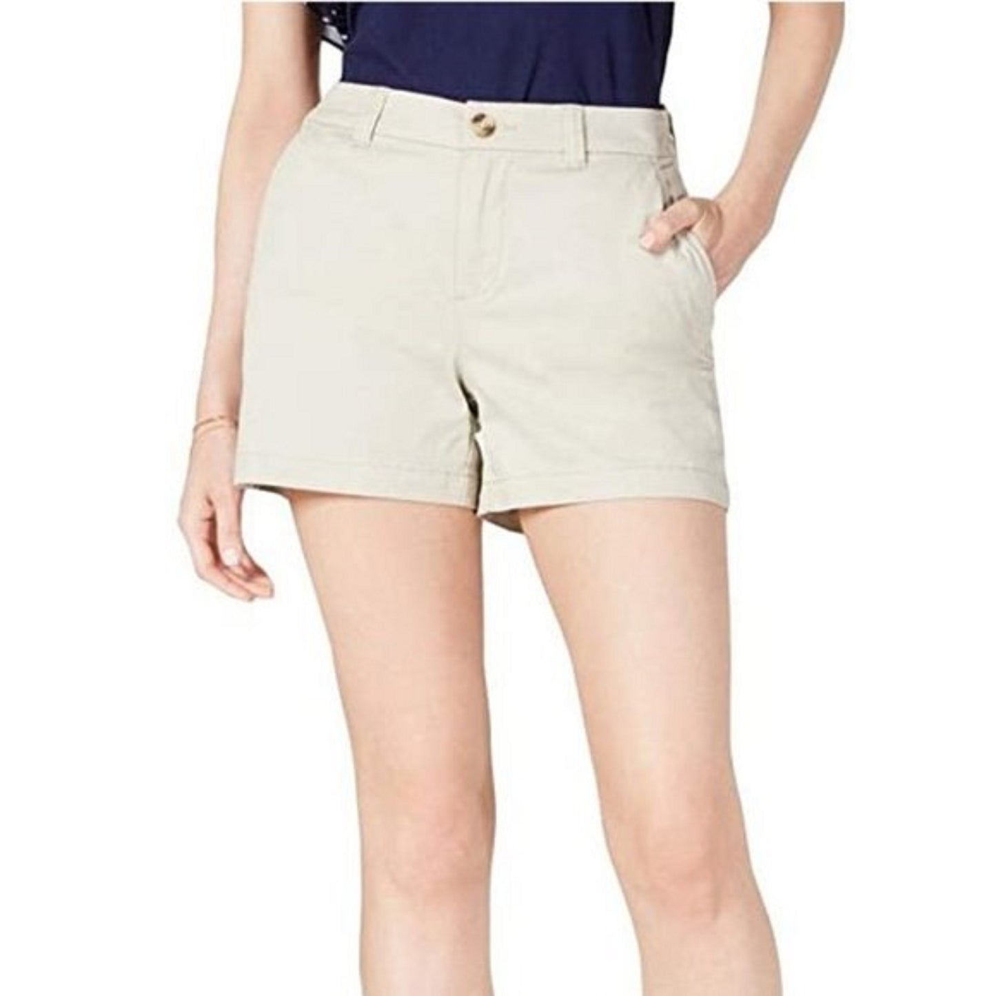 Maison Jules Women's Flat-Front Chino Shorts Beige Size 4