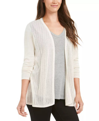 Charter Club Women's Chevron Pointelle Cardigan Beige Size Small