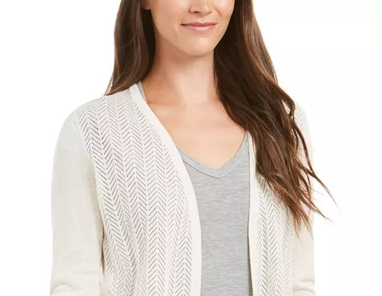 Charter Club Women's Chevron Pointelle Cardigan Beige Size Small
