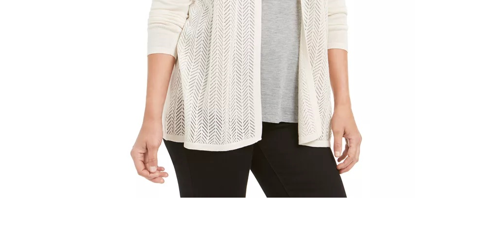 Charter Club Women's Chevron Pointelle Cardigan Beige Size Small