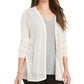 Charter Club Women's Chevron Pointelle Cardigan Beige Size Medium
