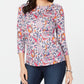 Charter Club Women's Pima Cotton Printed Boat-Neck Top White Size Small