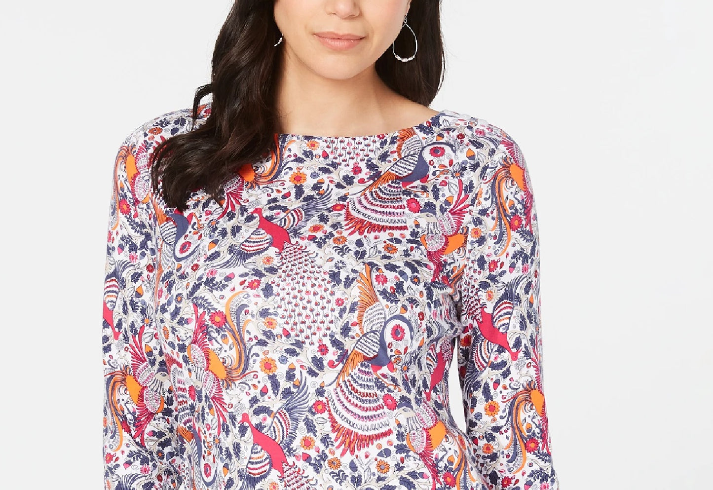 Charter Club Women's Pima Cotton Printed Boat-Neck Top White Size XX-Large