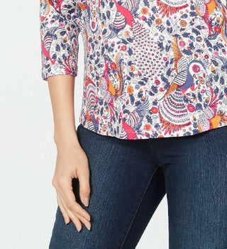 Charter Club Women's Pima Cotton Printed Boat-Neck Top White Size XX-Large