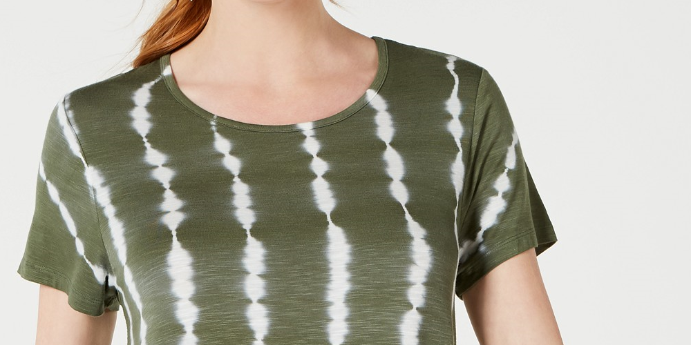 Style & Co Women's Tie-Dyed Ruffle-Hem Top  Med Green Size Large