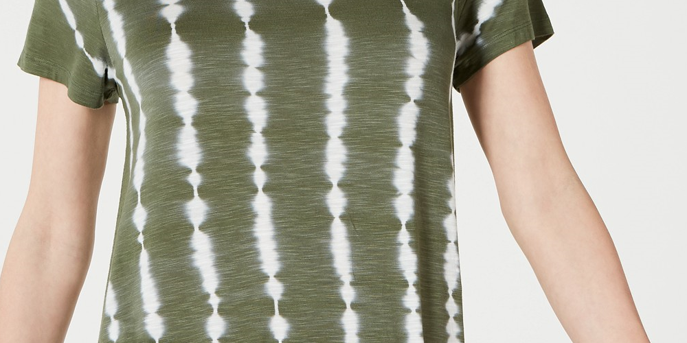 Style & Co Women's Tie-Dyed Ruffle-Hem Top  Med Green Size Large