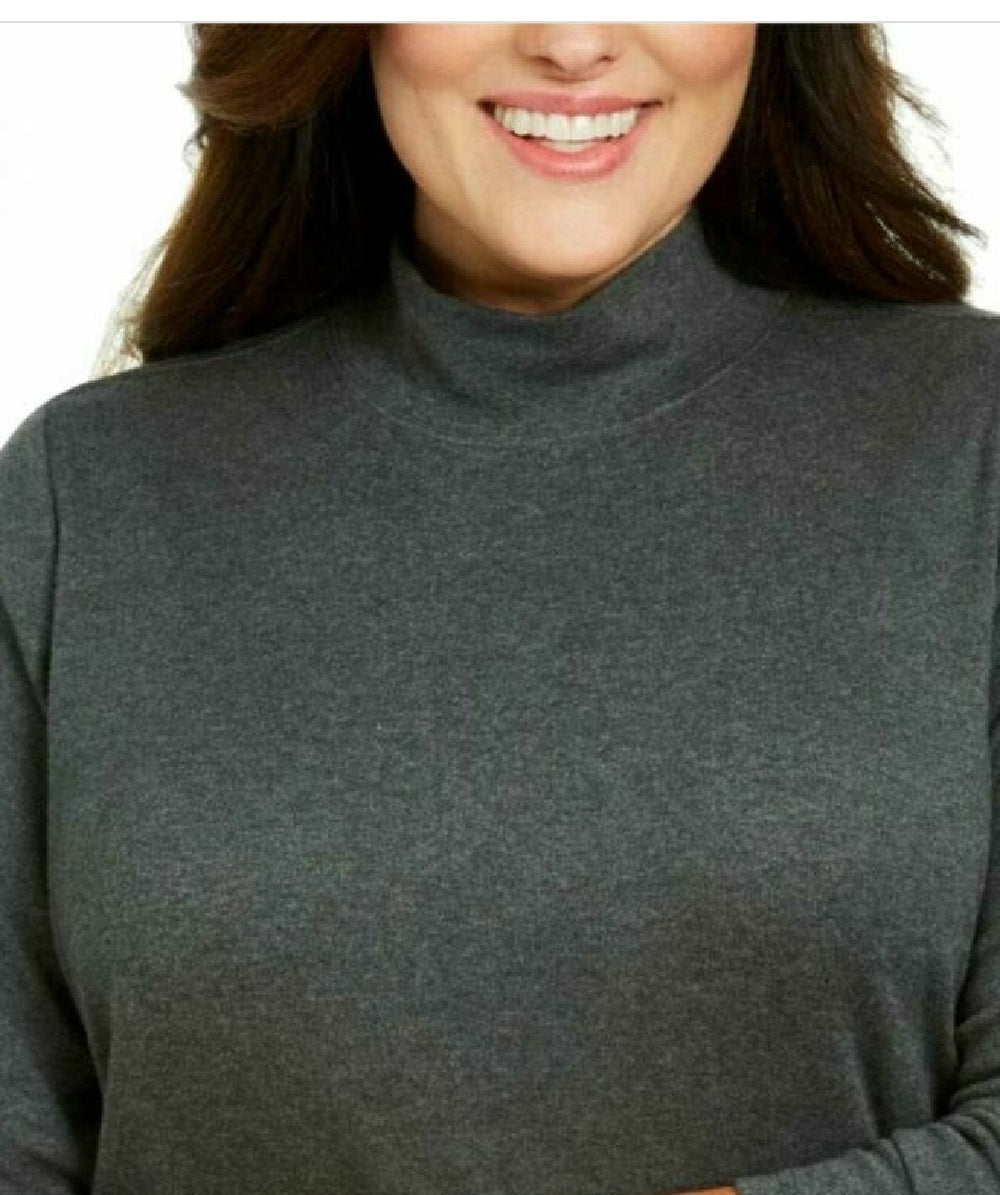 Karen Scott Women's Cotton Mock-Neck Top Charcoal Size Extra Large