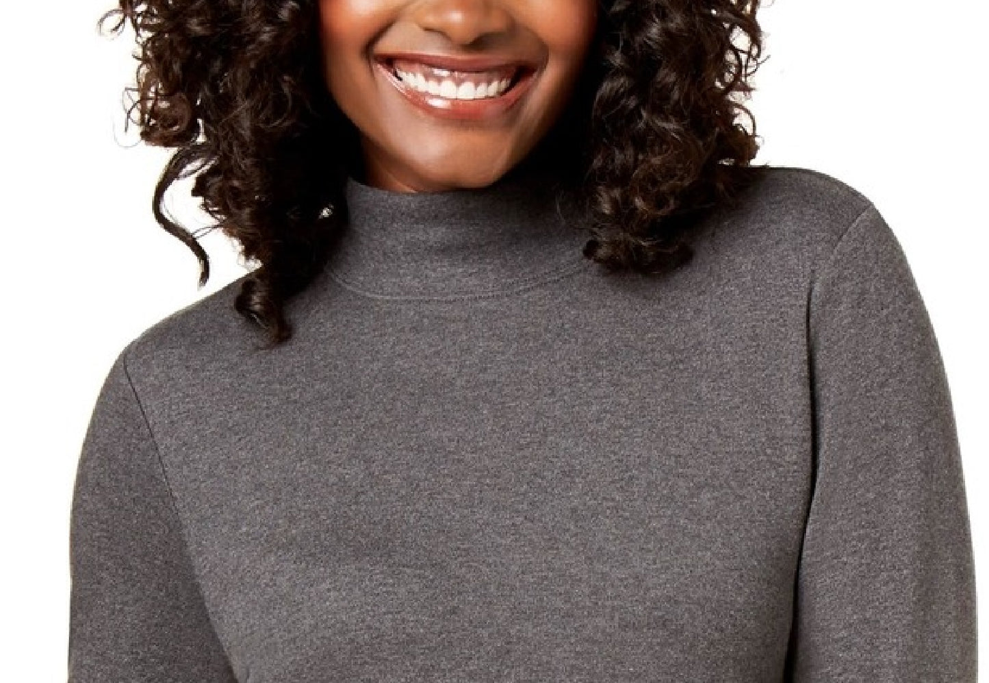 Karen Scott Women's Petite Cotton Mock-Neck Top Gray Size Small