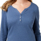 Karen Scott Women's Cotton Henley Top  Blue Size Small