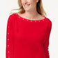 Karen Scott Women's Cotton Boat-Neck Studded Top Red Size Large