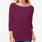 Karen Scott Women's Cotton Boat-Neck Studded Top Purple Size Small