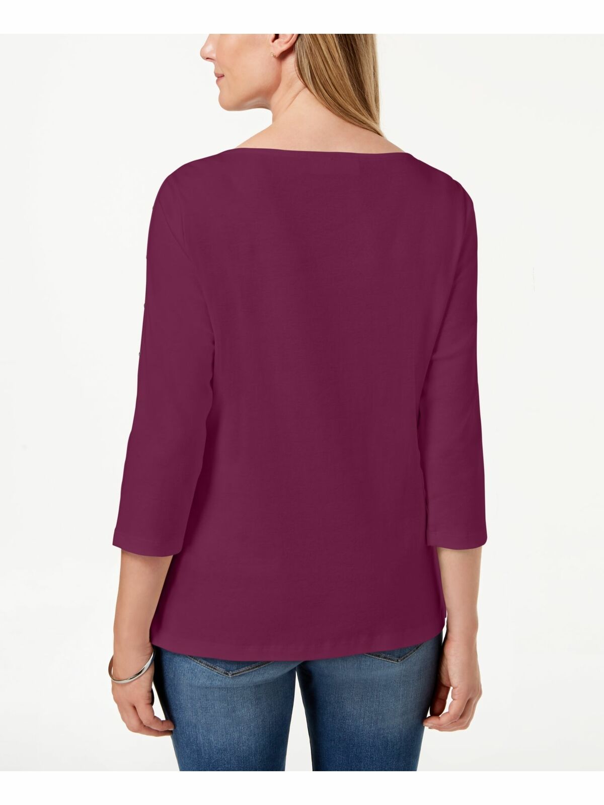 Karen Scott Women's Cotton Boat-Neck Studded Top Purple Size Small