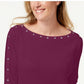 Karen Scott Women's Cotton Boat-Neck Studded Top Purple Size Small