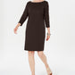 Karen Scott Women's Petite Boat-Neck Studded Dress Brown Size Petite