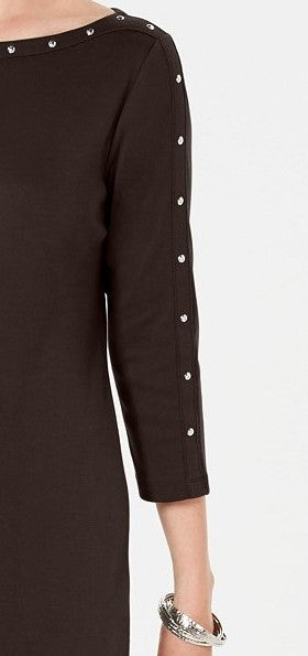 Karen Scott Women's Petite Boat-Neck Studded Dress Brown Size Petite