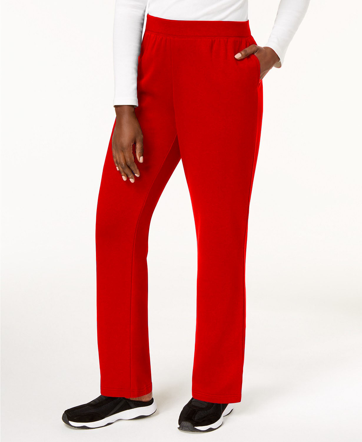 Karen Scott Women's Classic Fleece Elastic Waist Pants Bright Red Size Petite Small