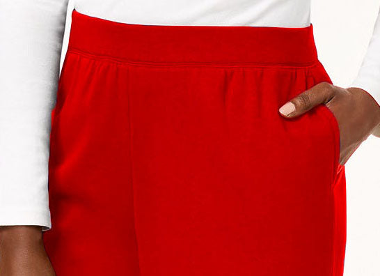 Karen Scott Women's Classic Fleece Elastic Waist Pants Bright Red Size Petite Small