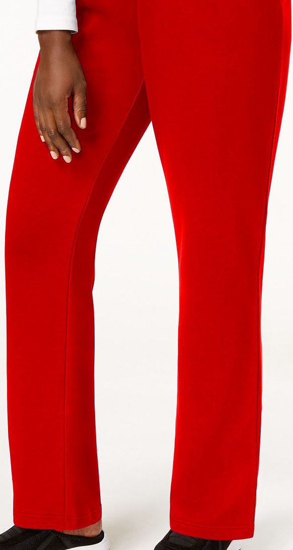 Karen Scott Women's Classic Fleece Elastic Waist Pants Bright Red Size Petite Small