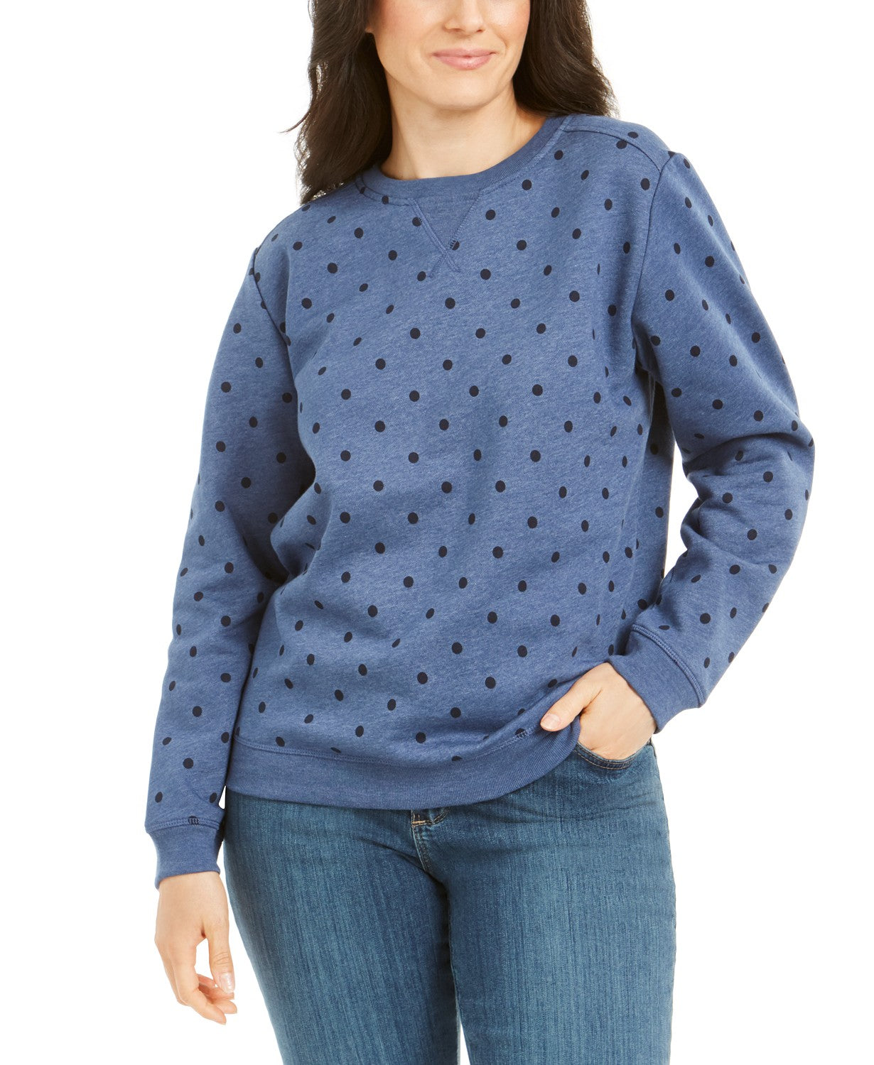 Karen Scott Women's port Dot Print Sweatshirt  Blue Size Extra Small