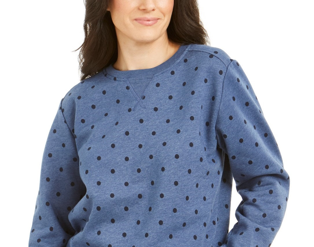 Karen Scott Women's port Dot Print Sweatshirt  Blue Size Extra Small