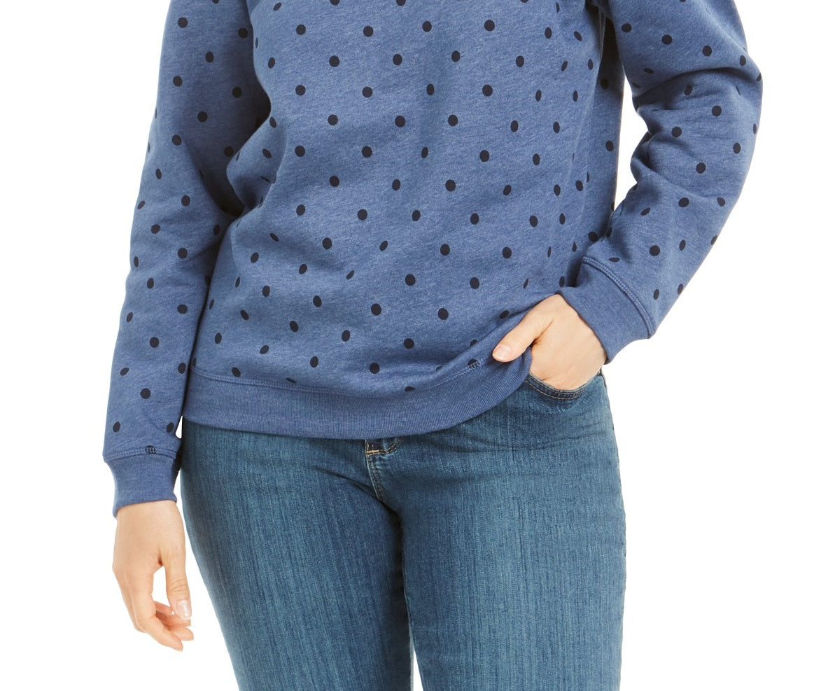 Karen Scott Women's port Dot Print Sweatshirt  Blue Size Extra Small