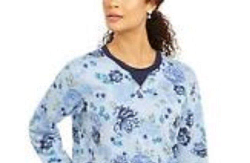 Karen Scott Women's Sport Key Garden Fleece Sweatshirt Blue Size Large