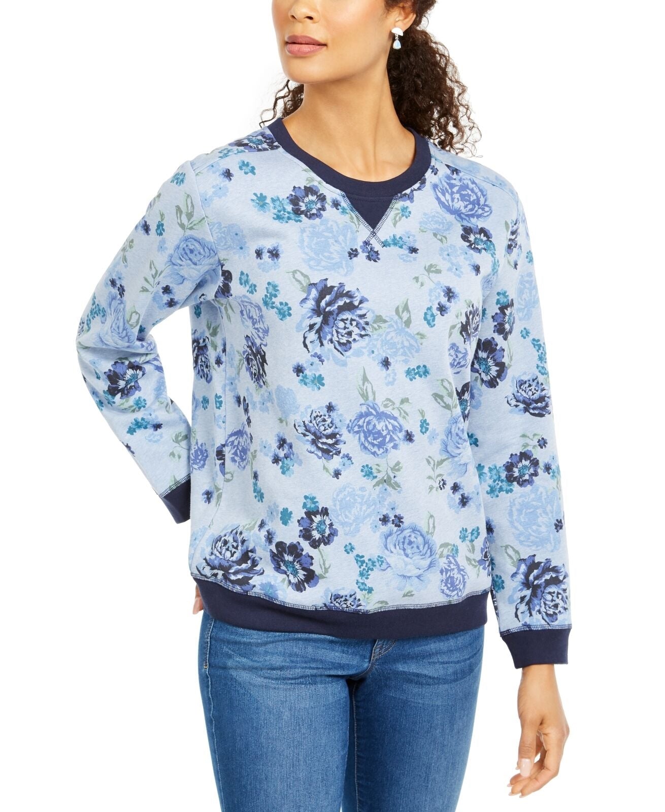 Karen Scott Women's Sport Key Garden Fleece Sweatshirt Intrepid Blue Size Small