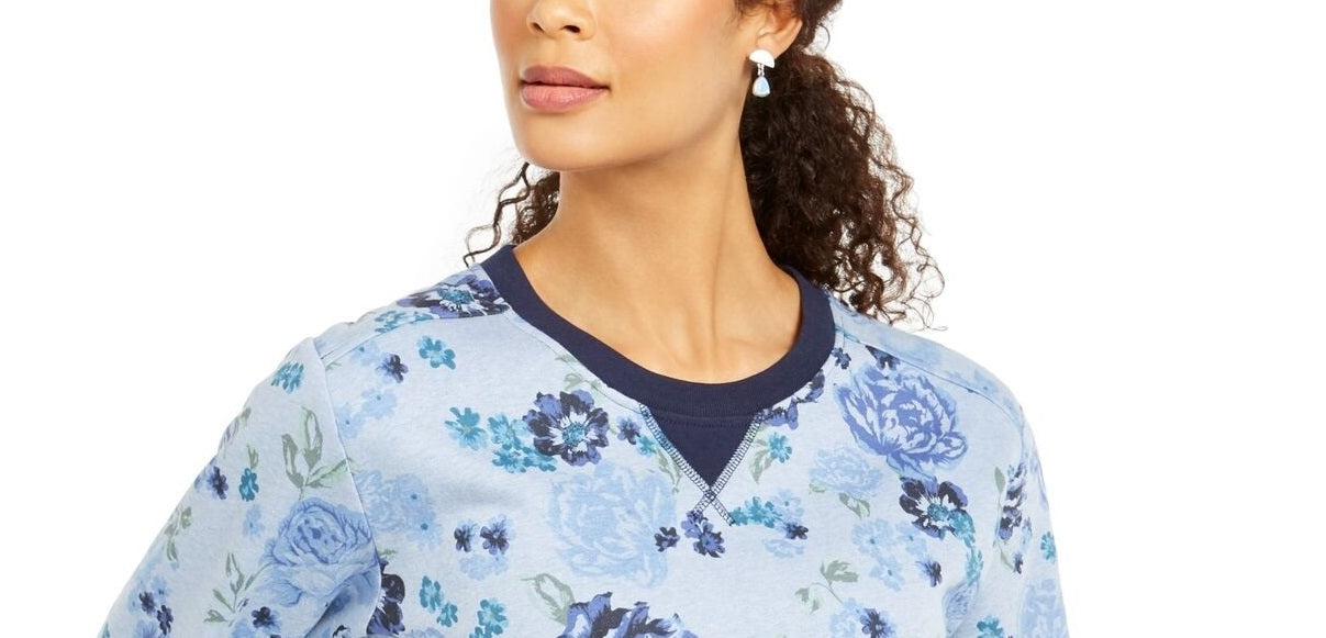 Karen Scott Women's Sport Key Garden Fleece Sweatshirt Intrepid Blue Size Small
