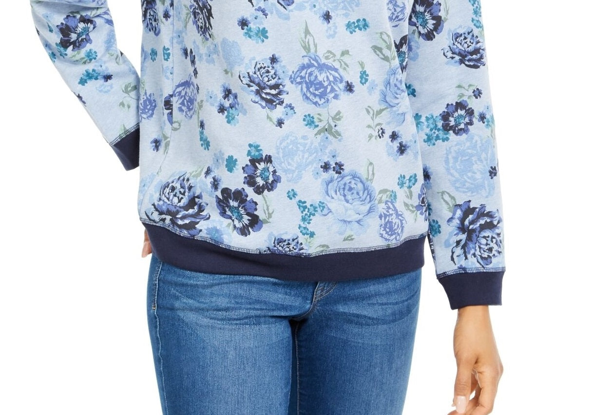 Karen Scott Women's Sport Key Garden Fleece Sweatshirt Intrepid Blue Size Small