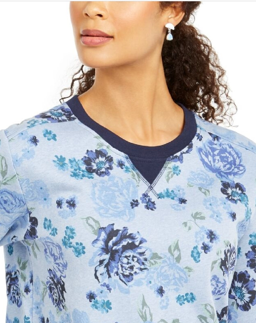 Karen Scott Women's Floral-Print Fleece Sweatshirt Blue Size X-Large