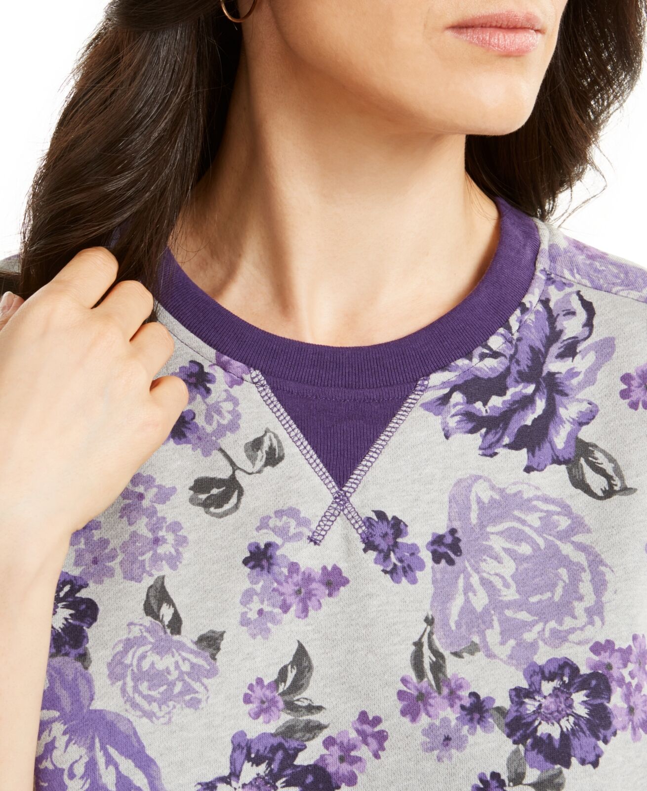 Karen Scott Women's Floral-Print Fleece Sweatshirt Cassis Size Large