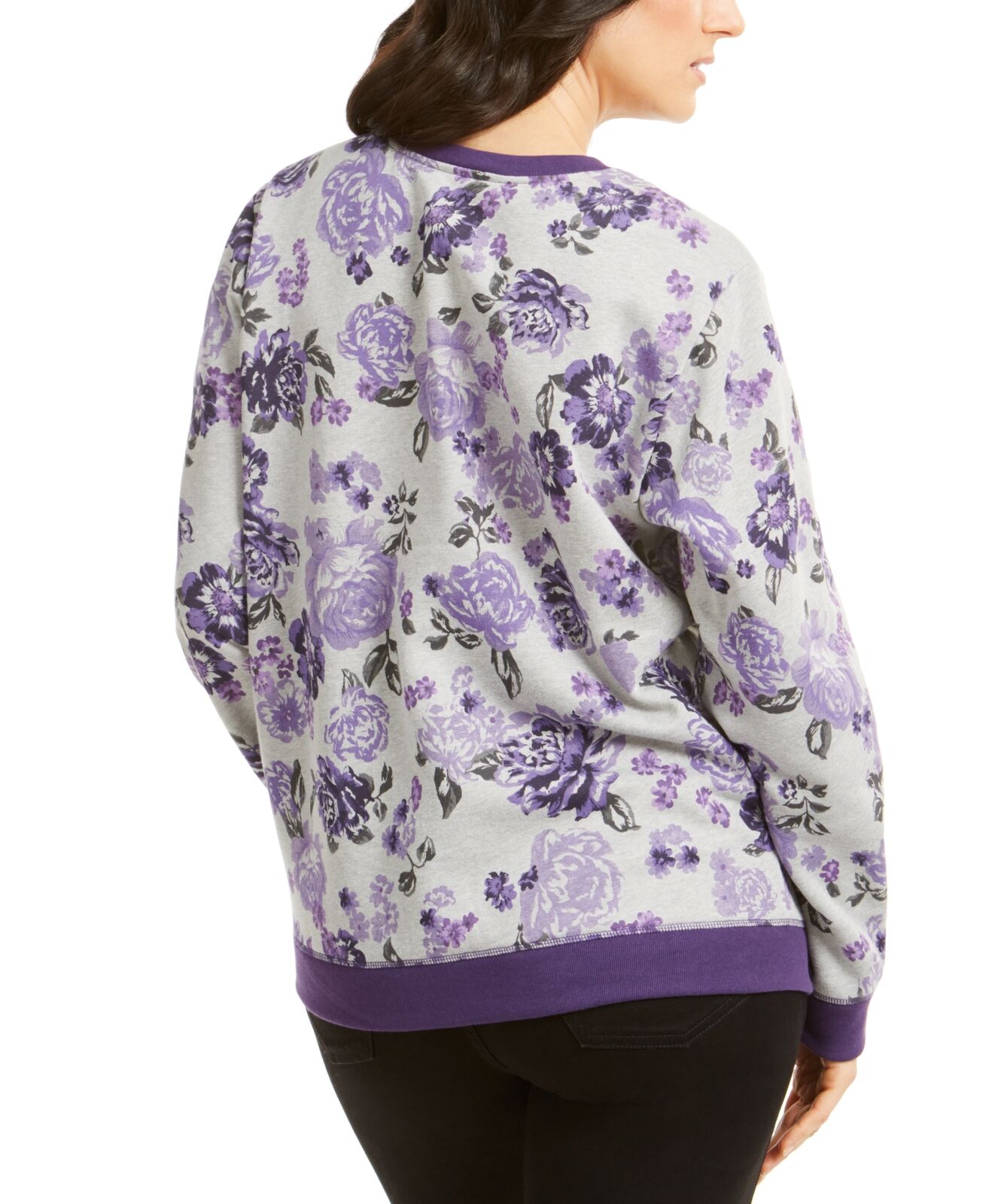 Karen Scott Women's Floral-Print Fleece Sweatshirt Cassis Size Medium
