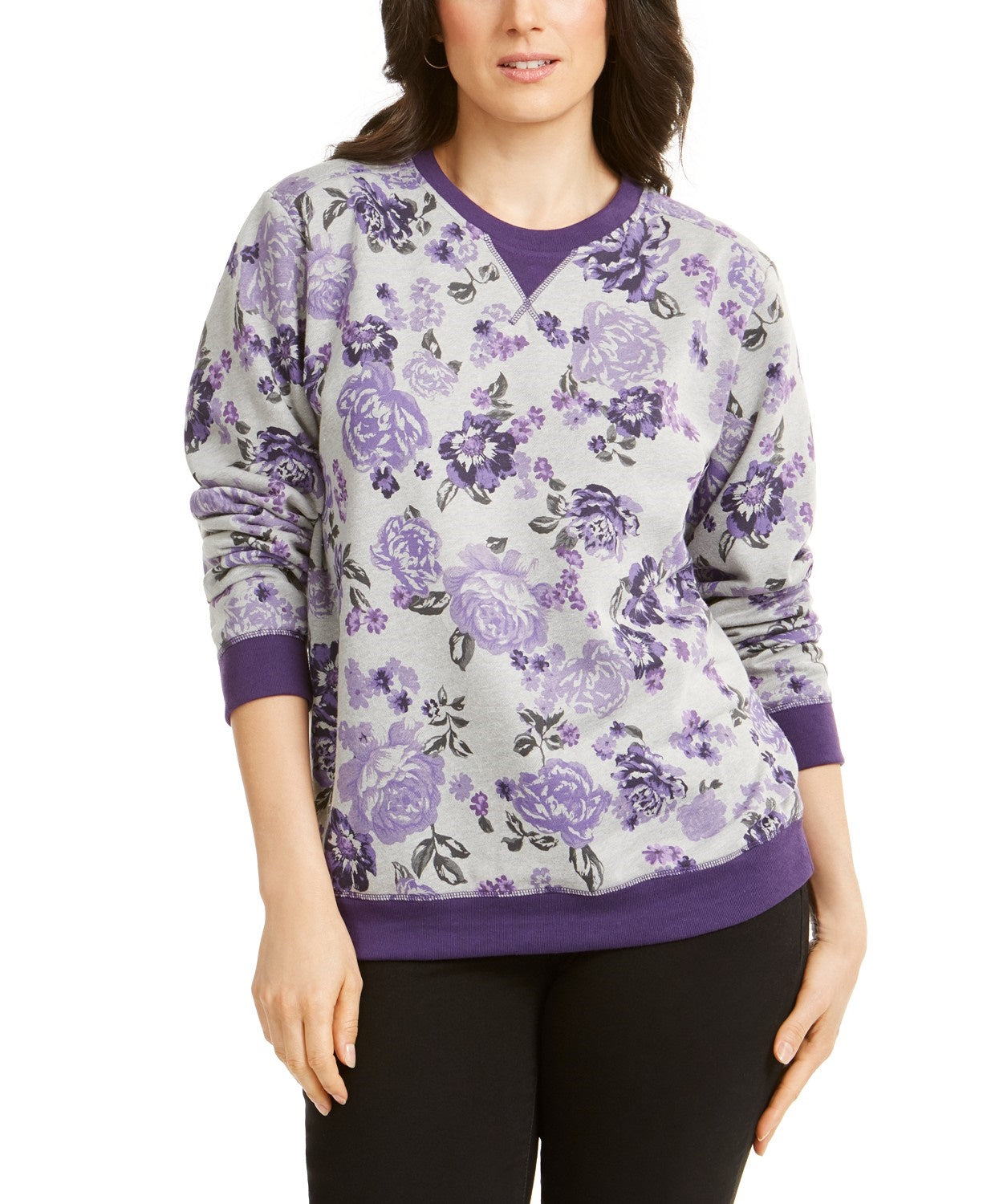 Karen Scott Womens' Sport Key Garden Fleece Sweatshirt  Purple Size Small
