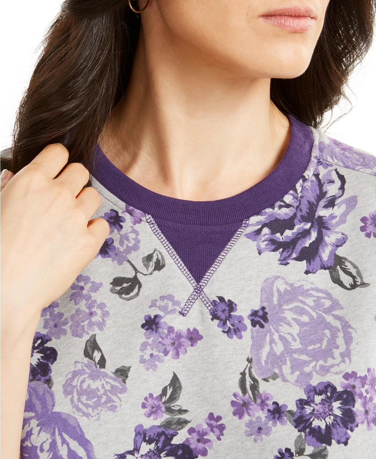 Karen Scott Women's Petite Printed Crewneck Sweatshirt  Gray Size Petite