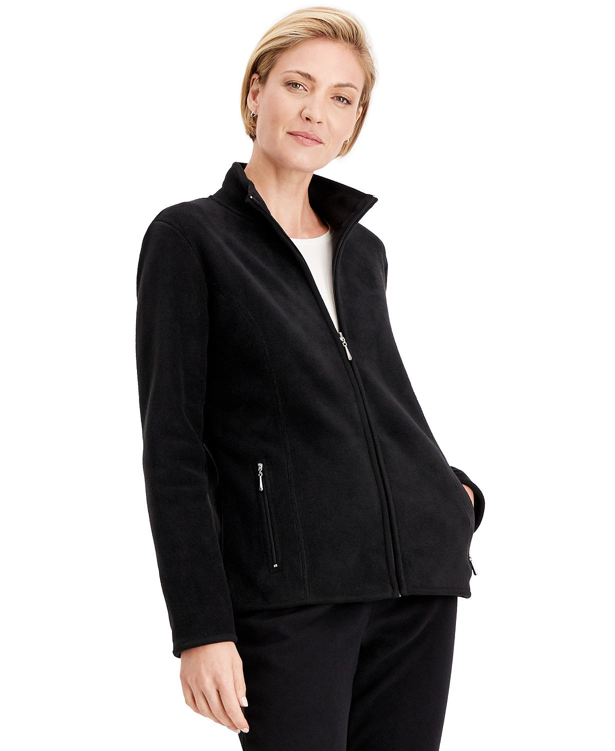 Karen Scott Women's Zeroproof Zip-Front Jacket Black Size Large