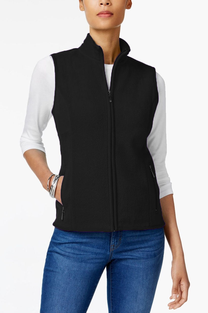Karen Scott Women's Petite Zeroproof Fleece Vest Black Size Medium