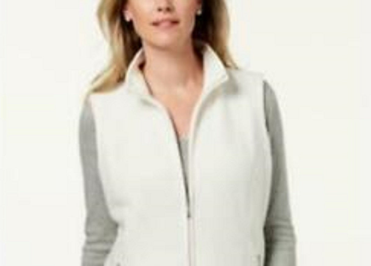 Karen Scott Women's Fleece Zip-Front Vest White Size Petite Extra Large