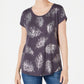 Style & Co Women's Leaf-Print Scoop-Neck Top  Gray Size Small