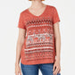 Style & Co Women's Graphic V-Neck Top Orange Size Extra Large
